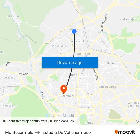 Montecarmelo to Estadio De Vallehermoso map