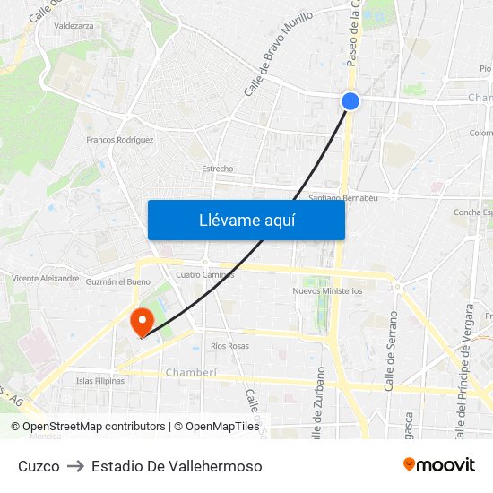 Cuzco to Estadio De Vallehermoso map