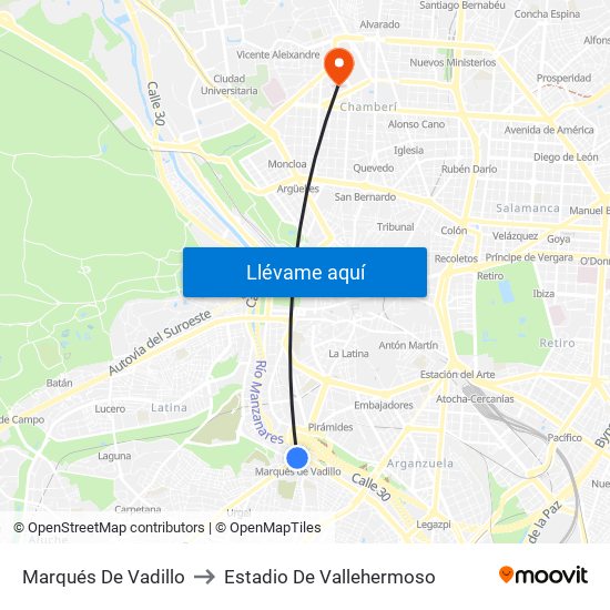 Marqués De Vadillo to Estadio De Vallehermoso map