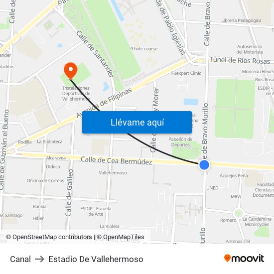 Canal to Estadio De Vallehermoso map