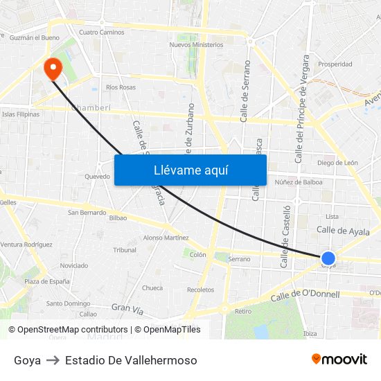 Goya to Estadio De Vallehermoso map