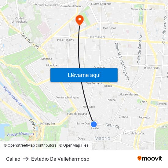 Callao to Estadio De Vallehermoso map
