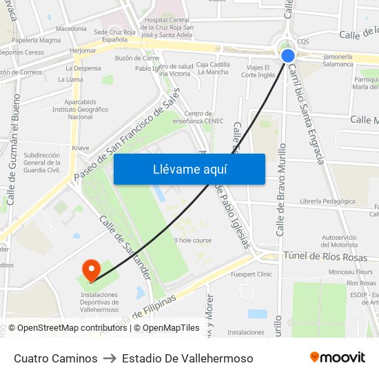 Cuatro Caminos to Estadio De Vallehermoso map