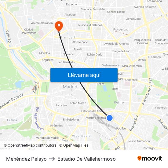 Menéndez Pelayo to Estadio De Vallehermoso map