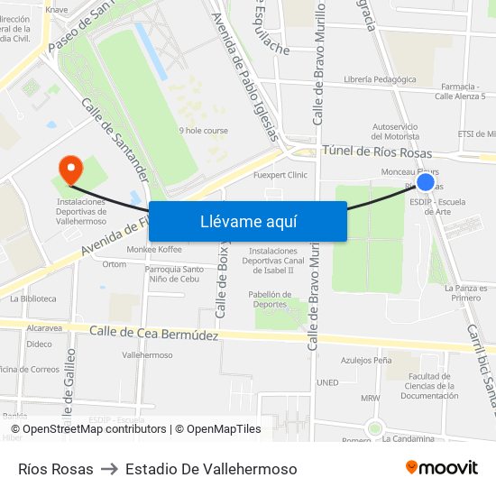 Ríos Rosas to Estadio De Vallehermoso map