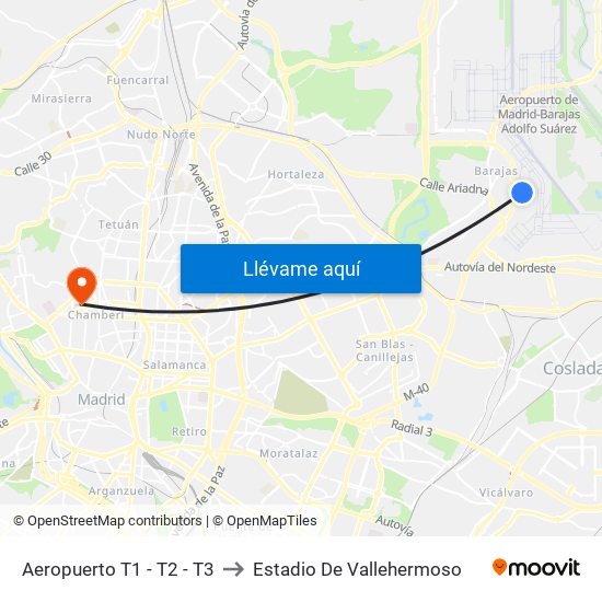 Aeropuerto T1 - T2 - T3 to Estadio De Vallehermoso map