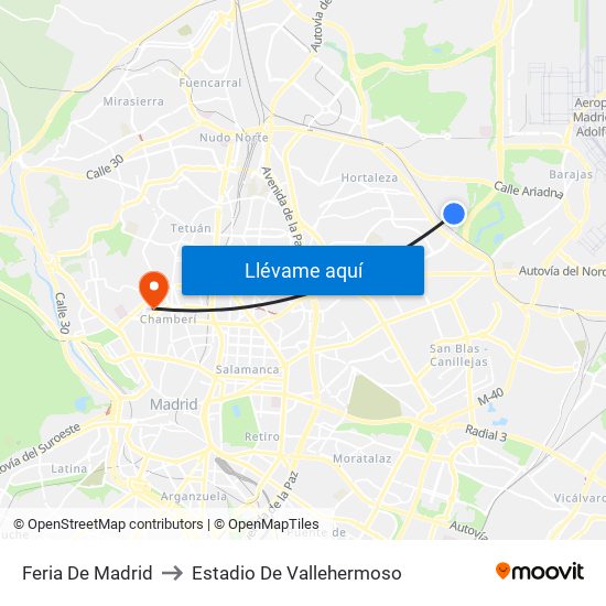 Feria De Madrid to Estadio De Vallehermoso map