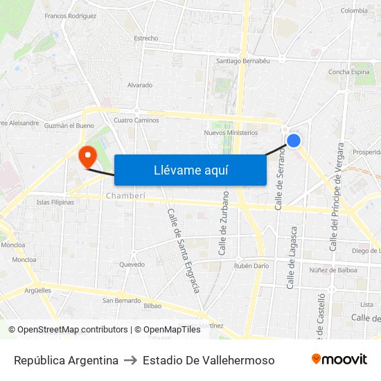 República Argentina to Estadio De Vallehermoso map