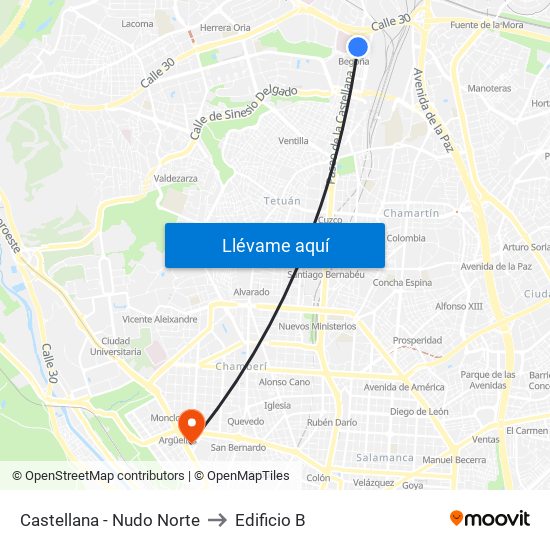 Castellana - Nudo Norte to Edificio B map