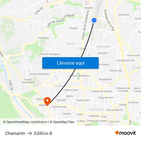 Chamartín to Edificio B map