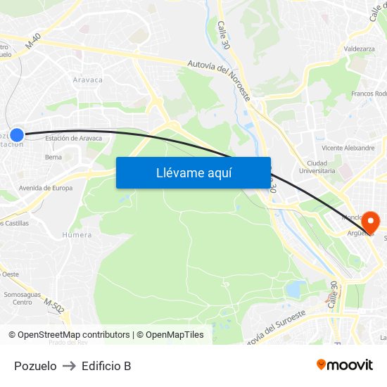 Pozuelo to Edificio B map