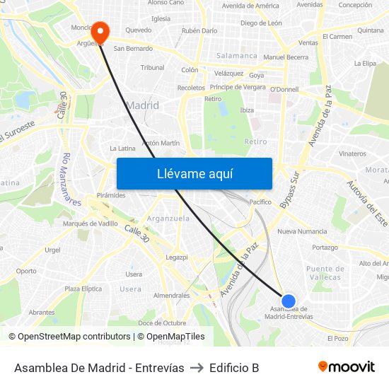 Asamblea De Madrid - Entrevías to Edificio B map