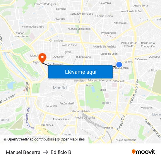 Manuel Becerra to Edificio B map