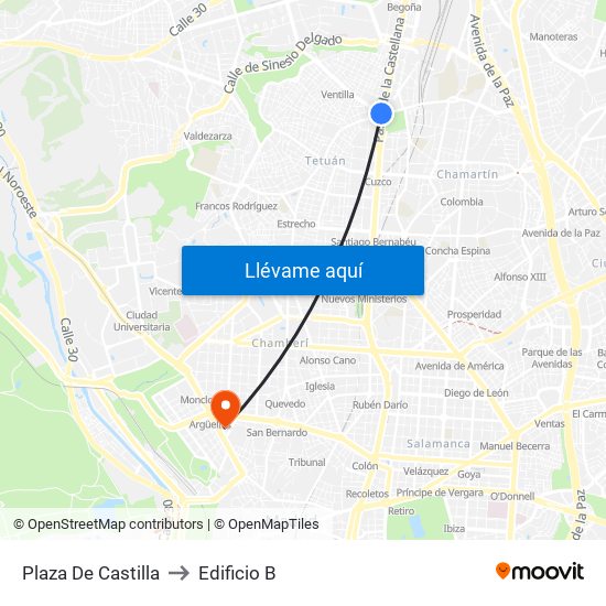 Plaza De Castilla to Edificio B map