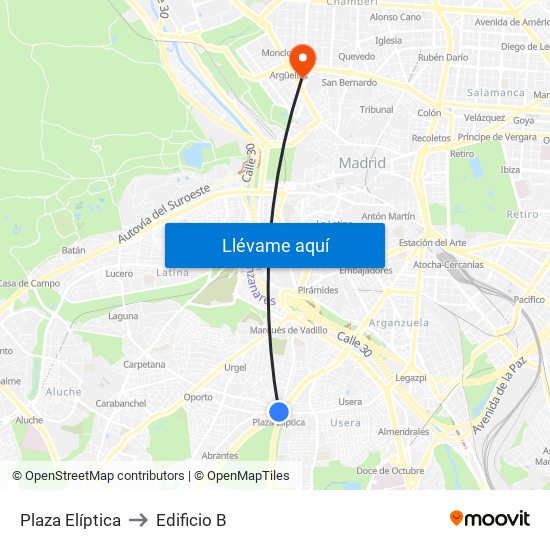 Plaza Elíptica to Edificio B map