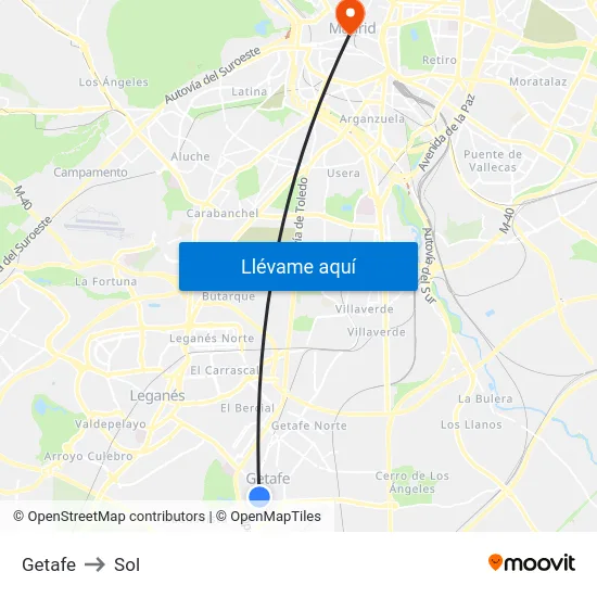 Getafe to Sol map