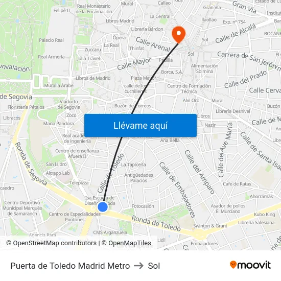 Puerta de Toledo Madrid Metro to Sol map