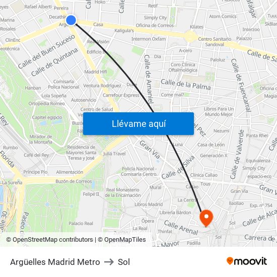 Argüelles Madrid Metro to Sol map