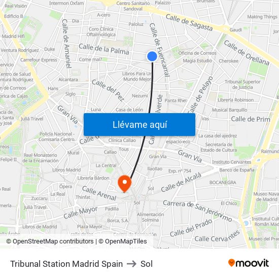 Tribunal Station Madrid Spain to Sol map