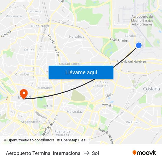 Aeropuerto Terminal Internacional to Sol map