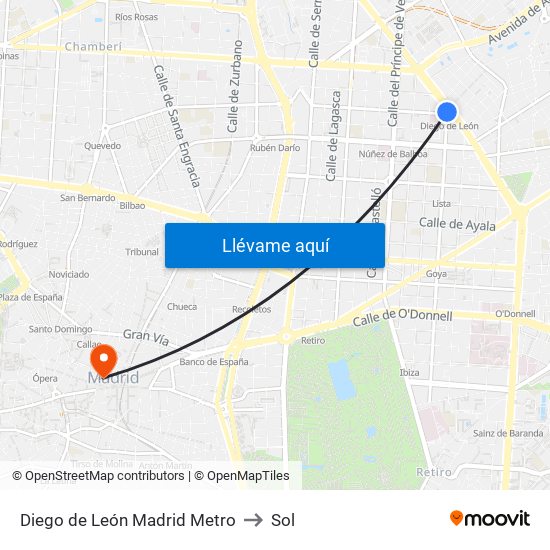 Diego de León Madrid Metro to Sol map