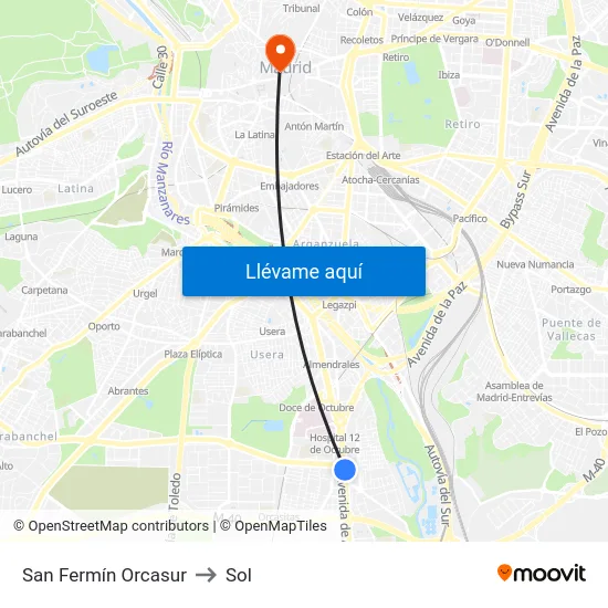San Fermín Orcasur to Sol map