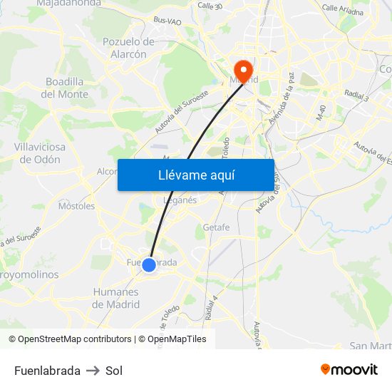 Fuenlabrada, Calle de Leganés, 1 28945 Fuenlabrada to Sol map