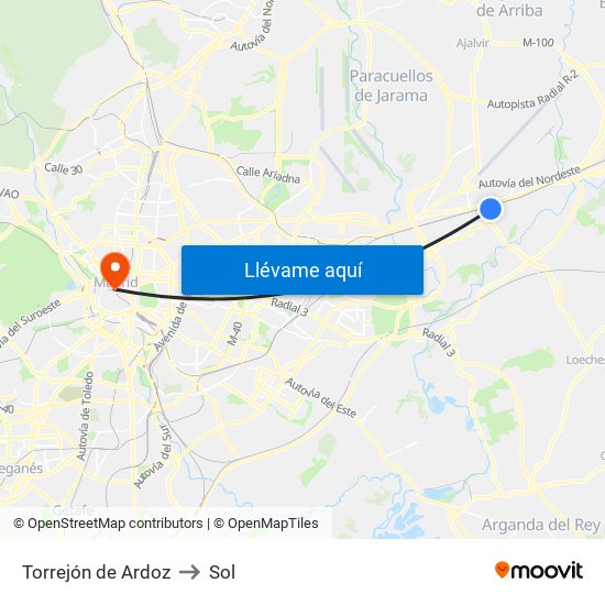 Torrejón de Ardoz to Sol map