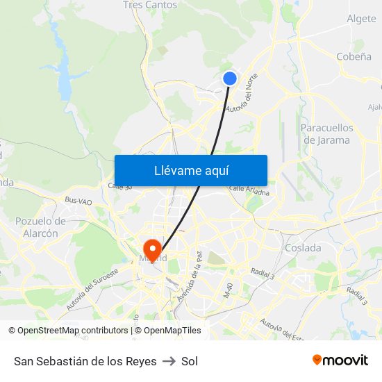 San Sebastián de los Reyes to Sol map