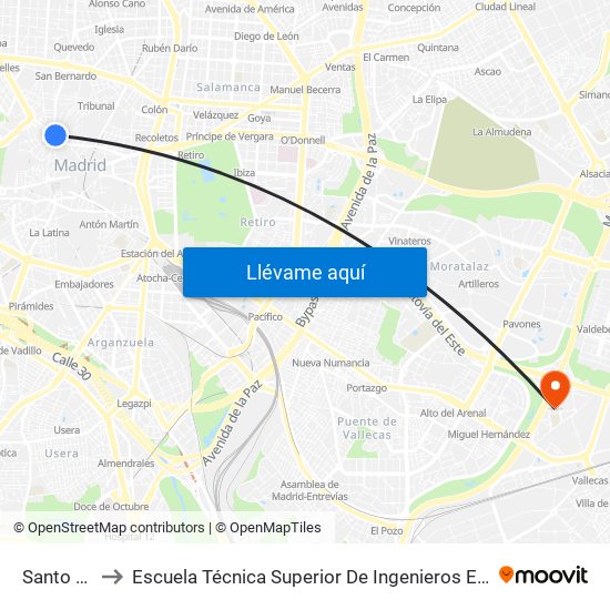 Santo Domingo to Escuela Técnica Superior De Ingenieros En Topografía, Geodesia Y Cartografía map