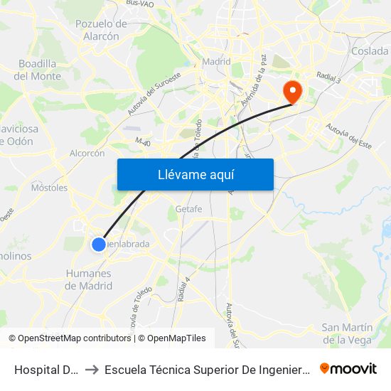 Hospital De Fuenlabrada to Escuela Técnica Superior De Ingenieros En Topografía, Geodesia Y Cartografía map