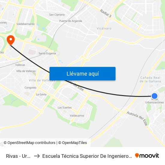 Rivas - Urbanizaciones to Escuela Técnica Superior De Ingenieros En Topografía, Geodesia Y Cartografía map