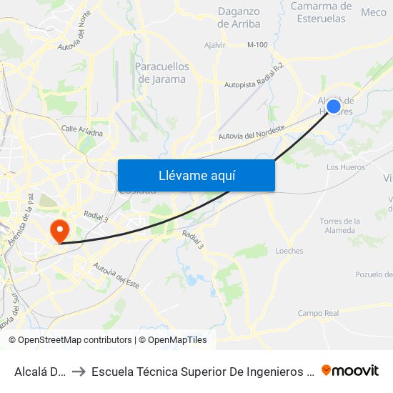 Alcalá De Henares to Escuela Técnica Superior De Ingenieros En Topografía, Geodesia Y Cartografía map