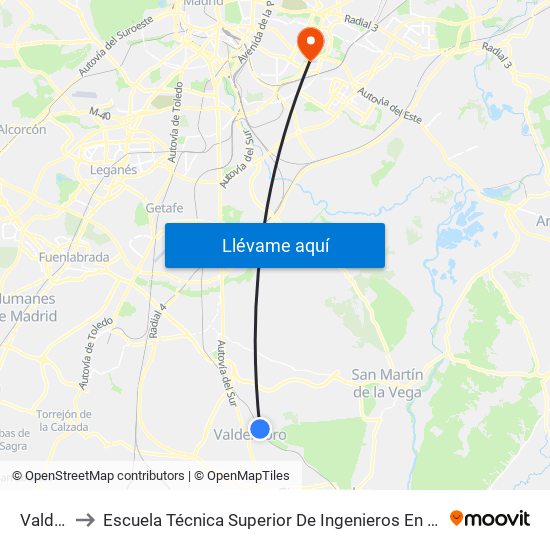 Valdemoro to Escuela Técnica Superior De Ingenieros En Topografía, Geodesia Y Cartografía map