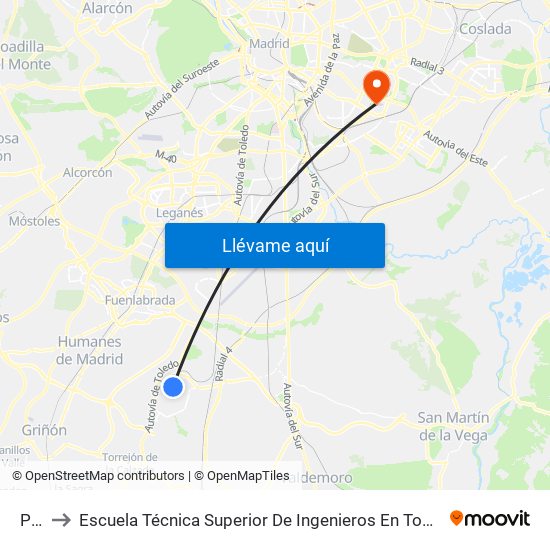 Parla to Escuela Técnica Superior De Ingenieros En Topografía, Geodesia Y Cartografía map