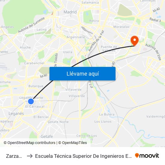 Zarzaquemada to Escuela Técnica Superior De Ingenieros En Topografía, Geodesia Y Cartografía map
