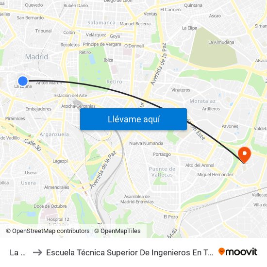 La Latina to Escuela Técnica Superior De Ingenieros En Topografía, Geodesia Y Cartografía map