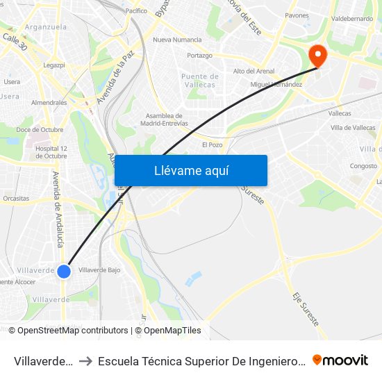 Villaverde Bajo - Cruce to Escuela Técnica Superior De Ingenieros En Topografía, Geodesia Y Cartografía map