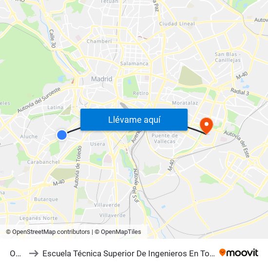 Oporto to Escuela Técnica Superior De Ingenieros En Topografía, Geodesia Y Cartografía map