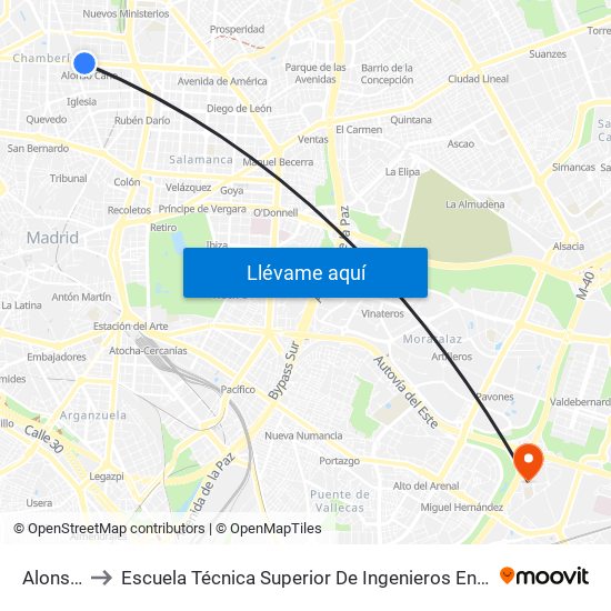 Alonso Cano to Escuela Técnica Superior De Ingenieros En Topografía, Geodesia Y Cartografía map
