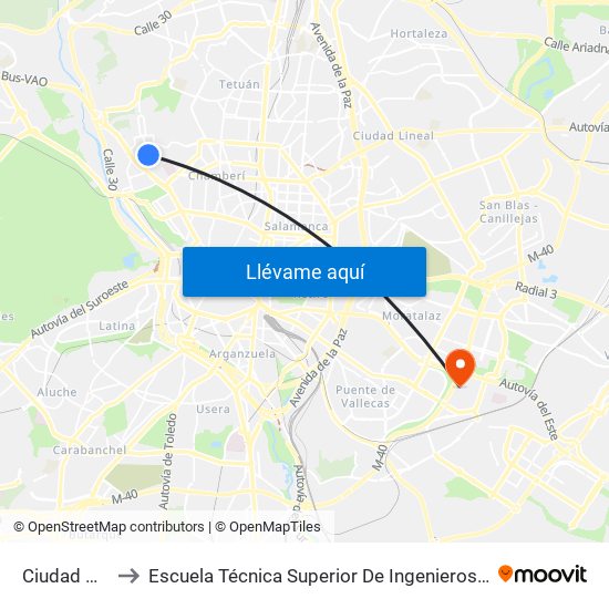 Ciudad Universitaria to Escuela Técnica Superior De Ingenieros En Topografía, Geodesia Y Cartografía map