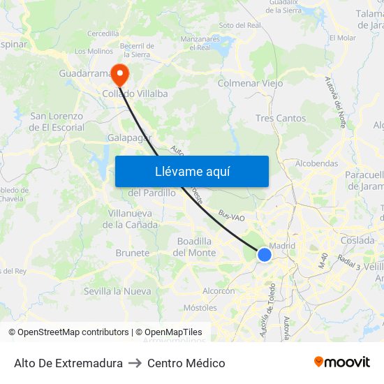 Alto De Extremadura to Centro Médico map