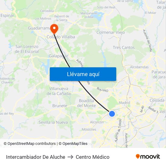 Intercambiador De Aluche to Centro Médico map