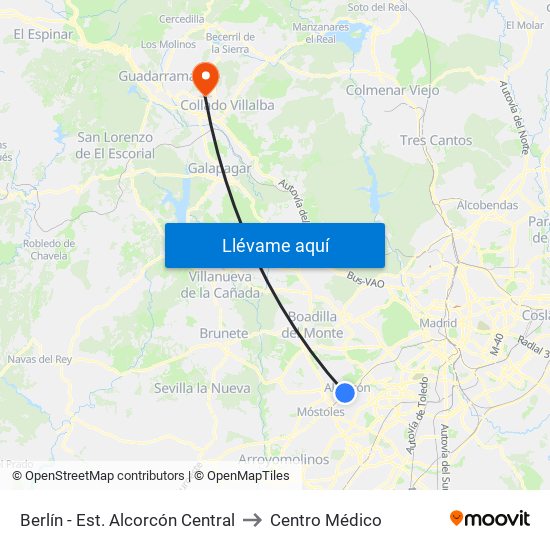 Berlín - Est. Alcorcón Central to Centro Médico map