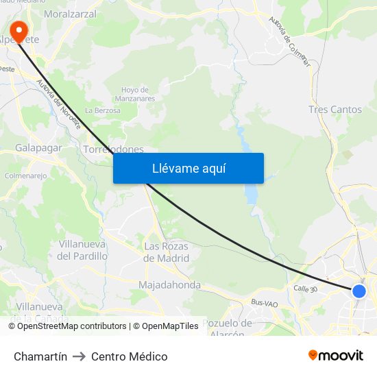 Chamartín to Centro Médico map