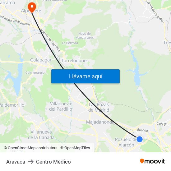 Aravaca to Centro Médico map