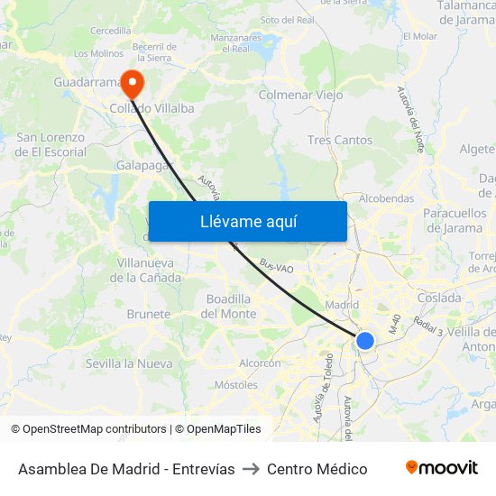 Asamblea De Madrid - Entrevías to Centro Médico map