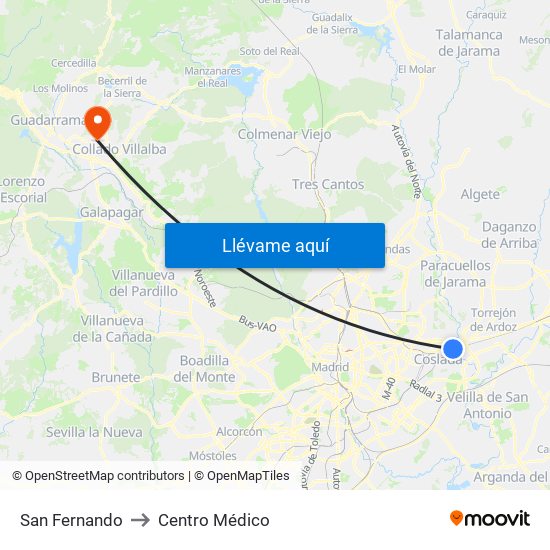 San Fernando to Centro Médico map