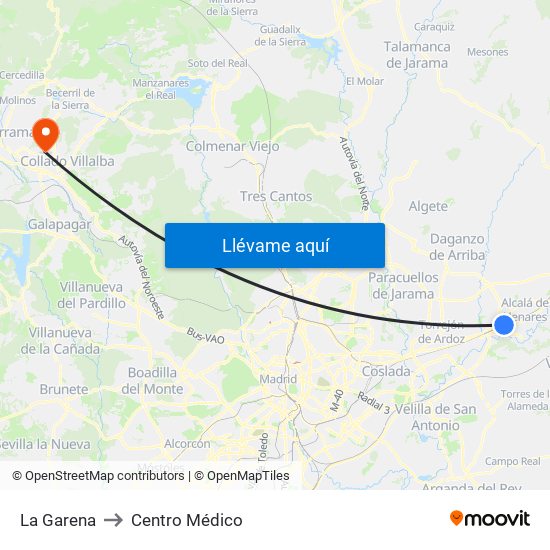 La Garena to Centro Médico map