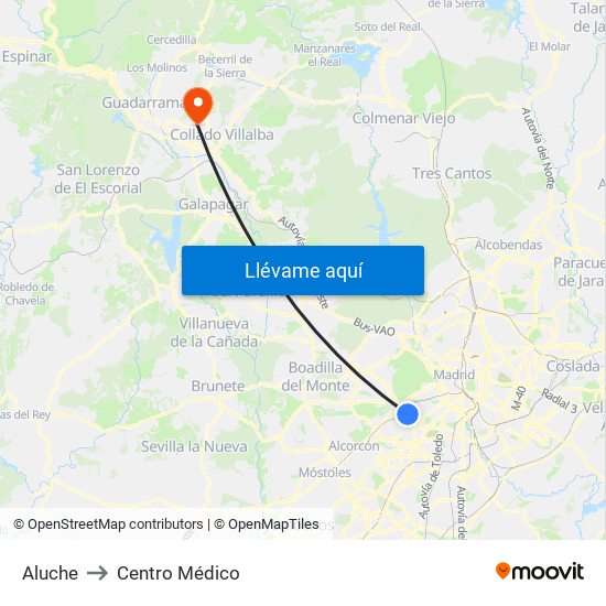 Aluche to Centro Médico map